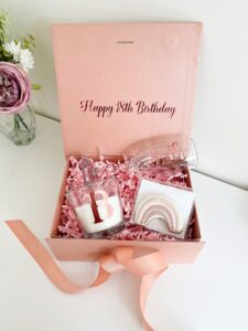 Personalised Gift Box saying happy 18th Birthday with 3 items