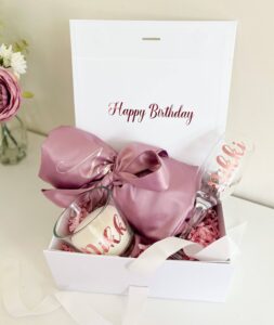 Silk Gown Gift Box with candle and Champaign flute
